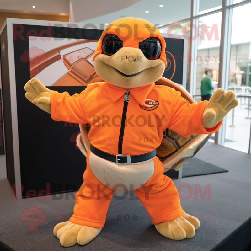 Peach Turtle mascot costume character dressed with a Moto Jacket and Pocket squares