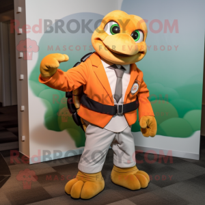 Peach Turtle mascot costume character dressed with a Moto Jacket and Pocket squares
