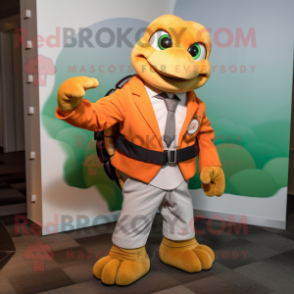 Peach Turtle mascot costume character dressed with a Moto Jacket and Pocket squares