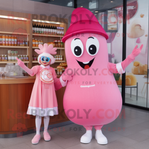 Pink Shakshuka mascot costume character dressed with a Cocktail Dress and Berets