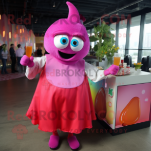 Pink Shakshuka mascot costume character dressed with a Cocktail Dress and Berets