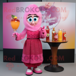 Pink Shakshuka mascot costume character dressed with a Cocktail Dress and Berets