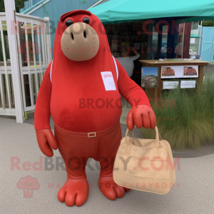 Red Walrus maskot kostume...