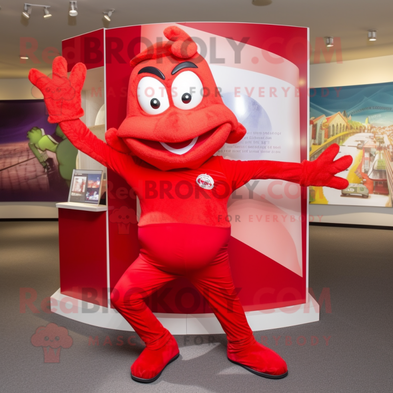 Red Contortionist mascot costume character dressed with a Polo Shirt and Pocket squares