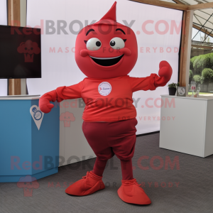 Red Contortionist mascot costume character dressed with a Polo Shirt and Pocket squares