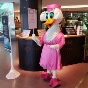 Pink Swans mascot costume character dressed with a Wrap Dress and Pocket squares