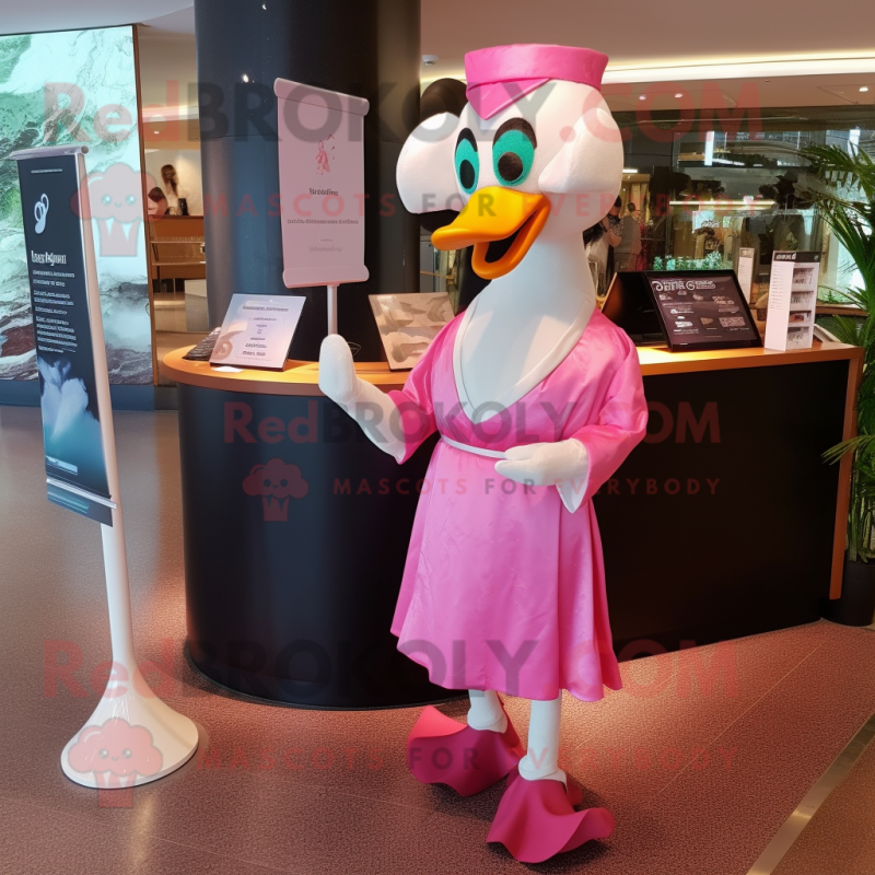Pink Swans mascot costume character dressed with a Wrap Dress and Pocket squares Pink Swans mascot costume character dressed with a Wrap Dress and Pocket squares