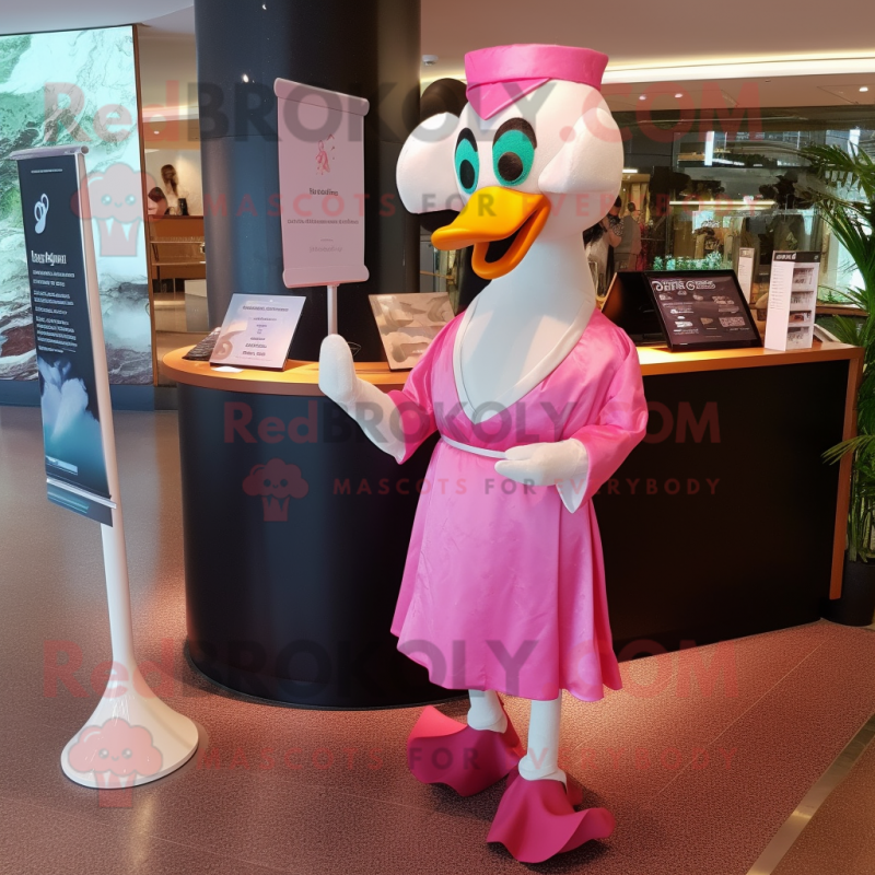 Pink Swans mascot costume character dressed with a Wrap Dress and Pocket squares