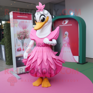 Pink Swans mascot costume character dressed with a Wrap Dress and Pocket squares