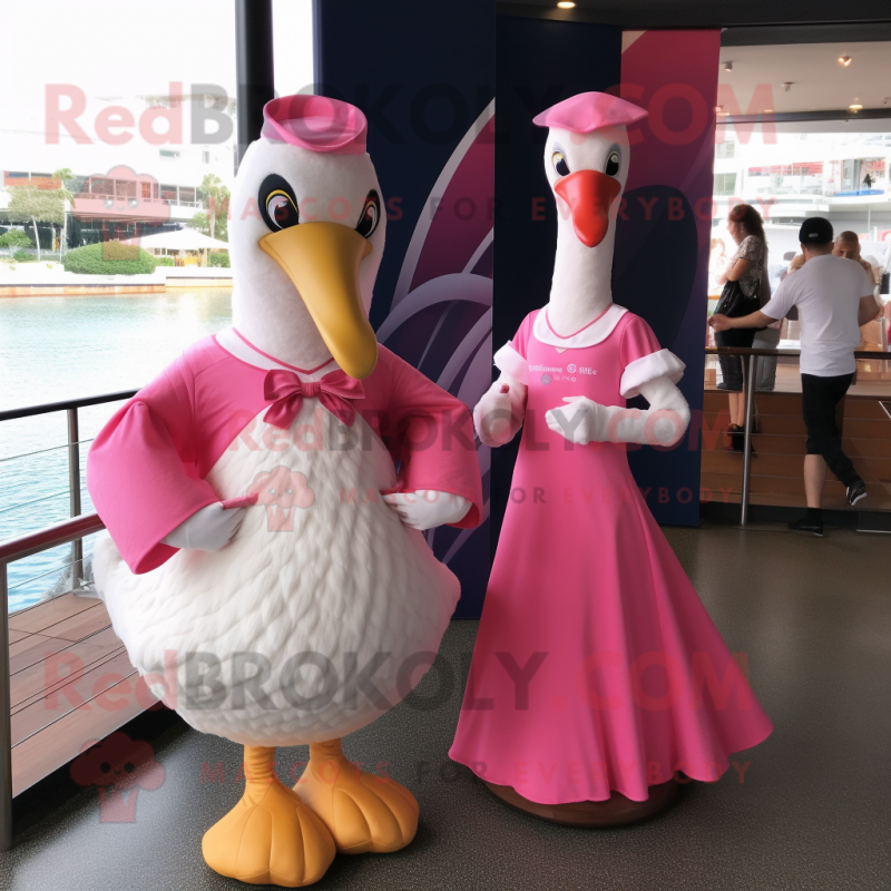 Pink Swans mascot costume character dressed with a Wrap Dress and Pocket squares