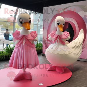 Pink Swans mascot costume character dressed with a Wrap Dress and Pocket squares