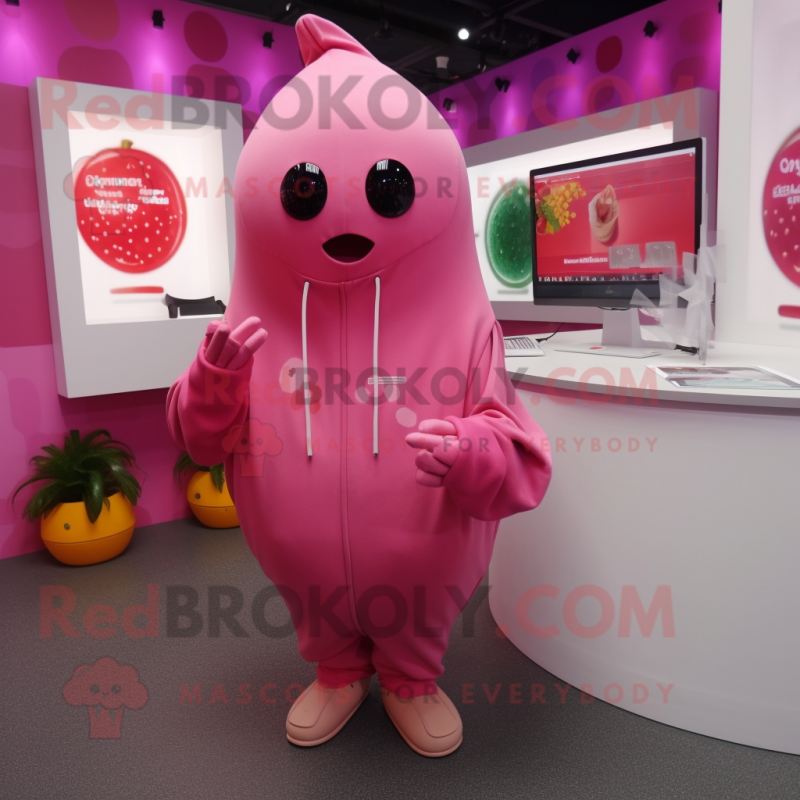 Pink Pepper mascot costume character dressed with a Hoodie and Brooches