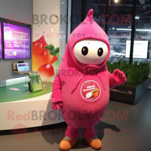 Pink Pepper mascot costume character dressed with a Hoodie and Brooches