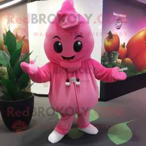 Pink Pepper mascot costume character dressed with a Hoodie and Brooches