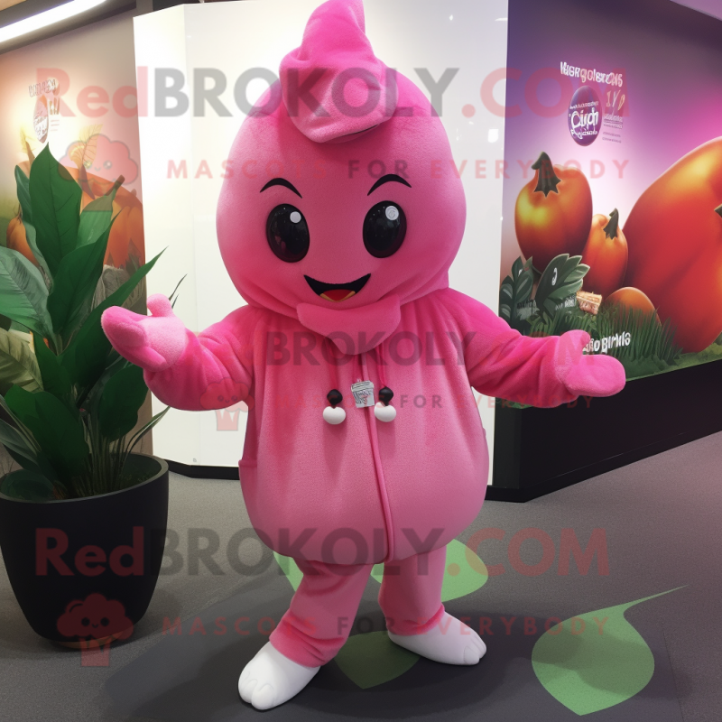 Pink Pepper mascot costume character dressed with a Hoodie and Brooches Pink Pepper mascot costume character dressed with a Hoodie and Brooches