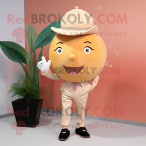 Tan Grapefruit mascot costume character dressed with a Chinos and Hair clips