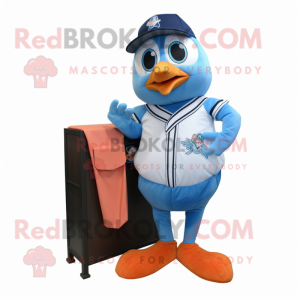 Peach Blue Jay mascot costume character dressed with a Tank Top and Pocket squares