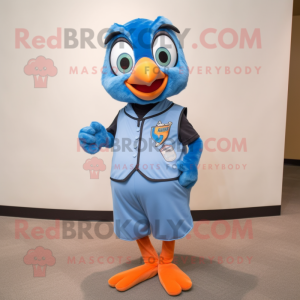 Peach Blue Jay mascot costume character dressed with a Tank Top and Pocket squares