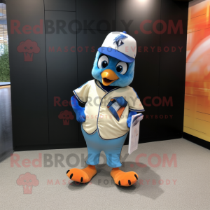 Peach Blue Jay mascot costume character dressed with a Tank Top and Pocket squares