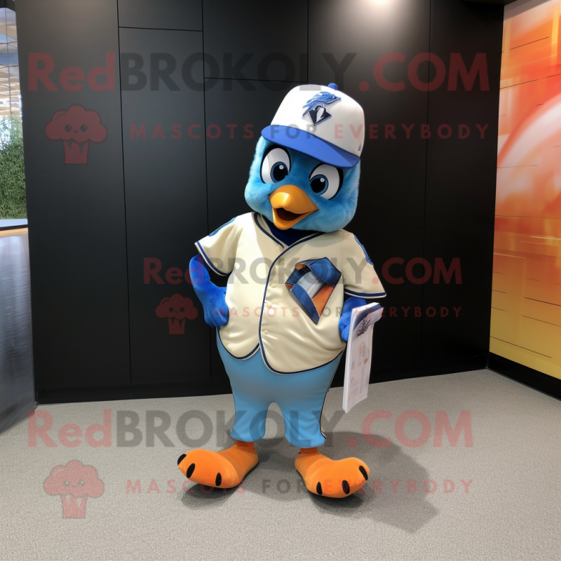 Peach Blue Jay mascot costume character dressed with a Tank Top and Pocket squares Peach Blue Jay mascot costume character dressed with a Tank Top and Pocket squares