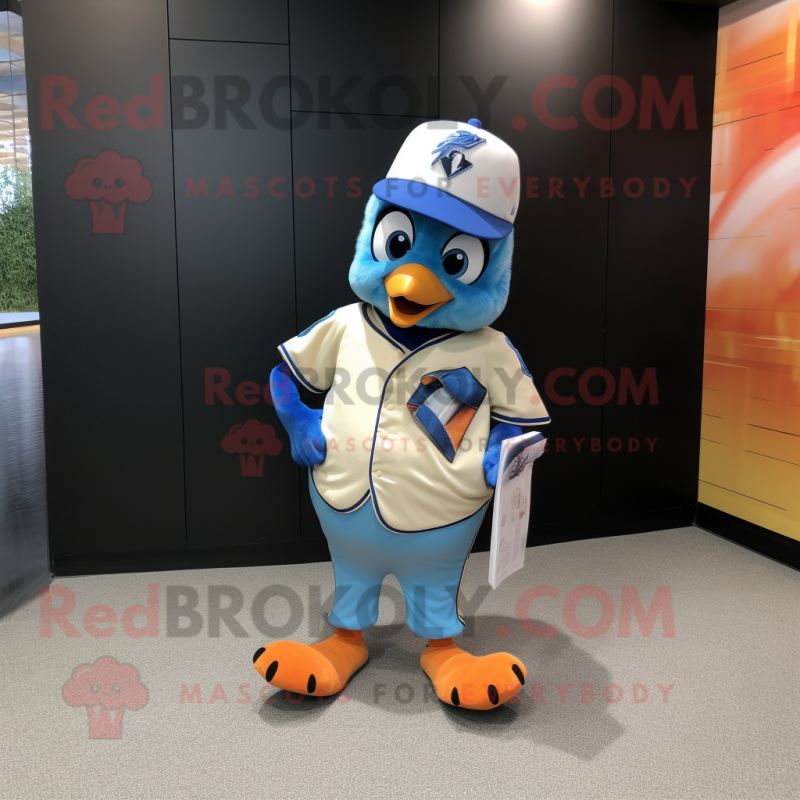 Peach Blue Jay mascot costume character dressed with a Tank Top and Pocket squares