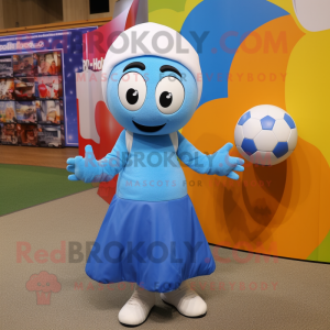 Sky Blue Soccer Ball mascot costume character dressed with a Maxi Skirt and Beanies