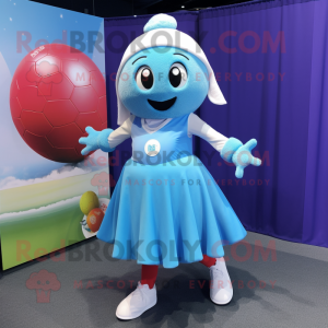 Sky Blue Soccer Ball mascot costume character dressed with a Maxi Skirt and Beanies