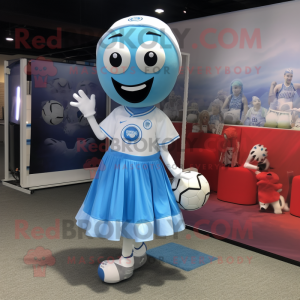 Sky Blue Soccer Ball mascot costume character dressed with a Maxi Skirt and Beanies