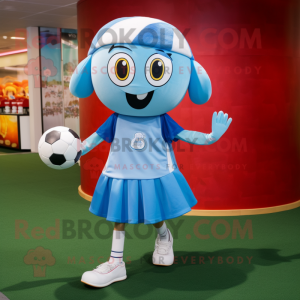 Sky Blue Soccer Ball mascot costume character dressed with a Maxi Skirt and Beanies