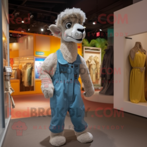 Silver Camel mascot costume character dressed with a Dungarees and Eyeglasses