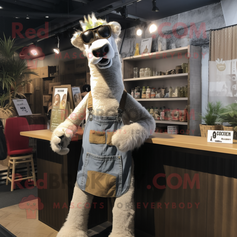 Silver Camel mascot costume character dressed with a Dungarees and Eyeglasses Silver Camel mascot costume character dressed with a Dungarees and Eyeglasses