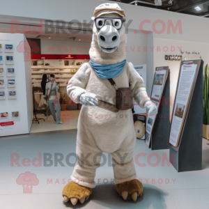 Silver Camel mascot costume character dressed with a Dungarees and Eyeglasses