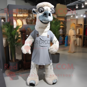 Silver Camel mascot costume character dressed with a Dungarees and Eyeglasses