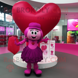 Magenta Heart Shaped Balloons mascot costume character dressed with a A-Line Skirt and Clutch bags