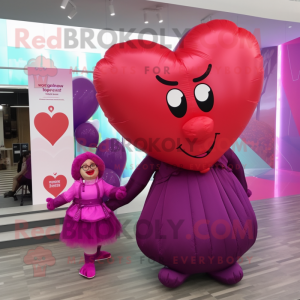 Magenta Heart Shaped Balloons mascot costume character dressed with a A-Line Skirt and Clutch bags