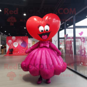 Magenta Heart Shaped Balloons mascot costume character dressed with a A-Line Skirt and Clutch bags