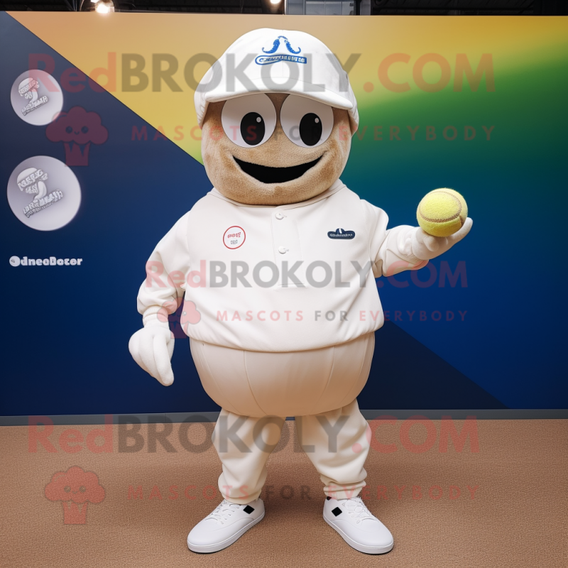 Cream Petanque Ball mascot costume character dressed with a Hoodie and Caps Cream Petanque Ball mascot costume character dressed with a Hoodie and Caps
