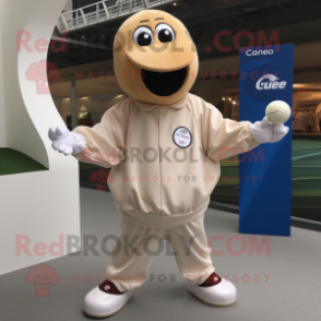 Cream Petanque Ball mascot costume character dressed with a Hoodie and Caps