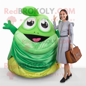 Green Tacos mascot costume character dressed with a A-Line Skirt and Wallets