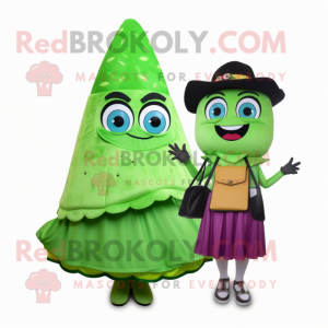 Green Tacos mascot costume character dressed with a A-Line Skirt and Wallets