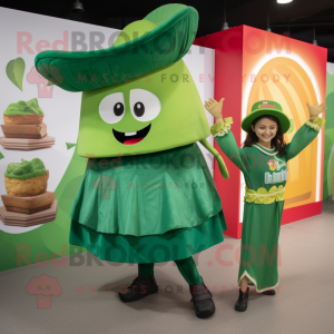 Green Tacos mascot costume character dressed with a A-Line Skirt and Wallets