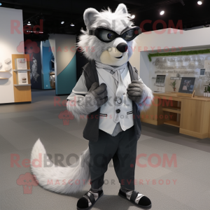 Silver Skunk mascot costume character dressed with a Waistcoat and Eyeglasses