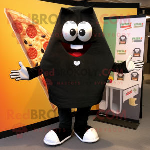 Black Pizza Slice mascot costume character dressed with a Sweatshirt and Foot pads