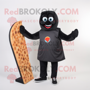 Black Pizza Slice mascot costume character dressed with a Sweatshirt and Foot pads