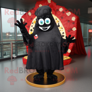 Black Pizza Slice mascot costume character dressed with a Sweatshirt and Foot pads