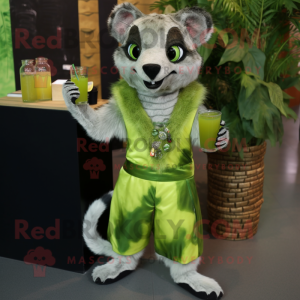 Lime Green Civet mascot costume character dressed with a Cocktail Dress and Belts