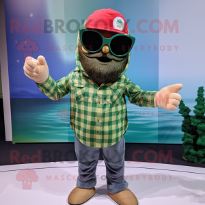 Olive Mermaid mascot costume character dressed with a Flannel Shirt and Sunglasses