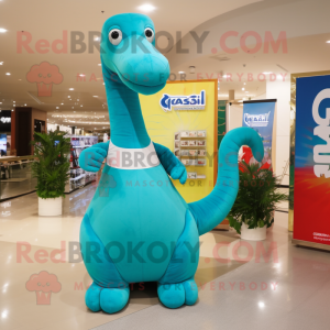 Cyan Brachiosaurus maskot...