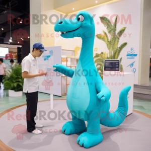 Cyan Brachiosaurus maskot...