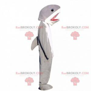 Mascota de tiburón gris y blanco, disfraz de pez grande -